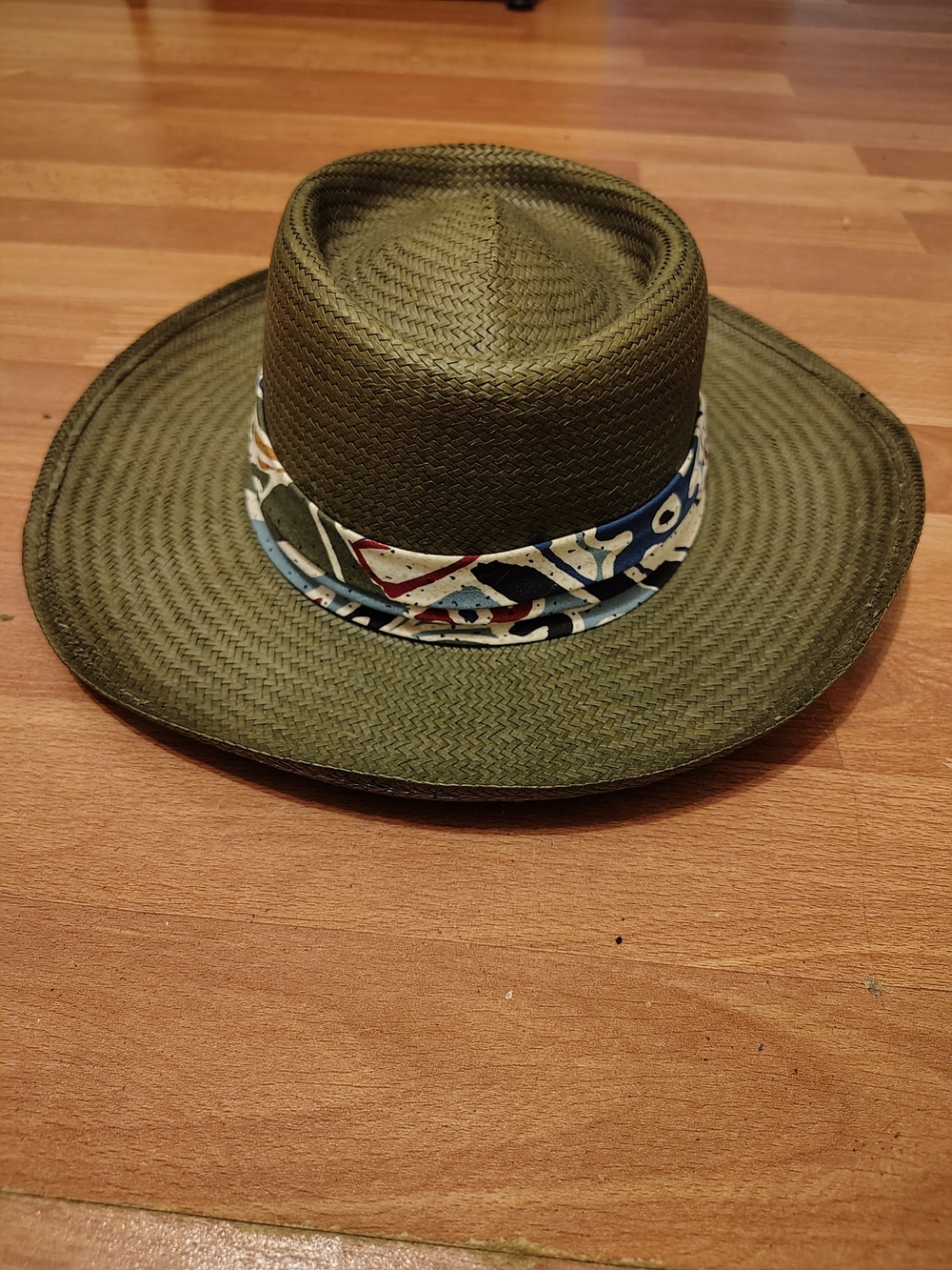 Vintage BollMan USA Straw Ferdora Hat Olive Green Telescope Crown Puggaree L